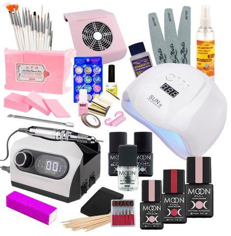 Стартовый набор для маникюра с гель-лаками Moon Full лампой Sun X и фрезером Nail Drill ZS-717 001373 фото