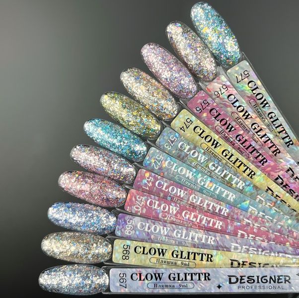 Гель лак з пластівцями хамелеон різних розмірів та гліттером Clow Glitter Designer Professional 9мл. №568 010183 фото