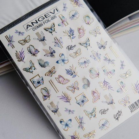 3D наклейки для дизайну нігтів геометрія ANGEVI Сombi Foil 005 Золото 007894 фото