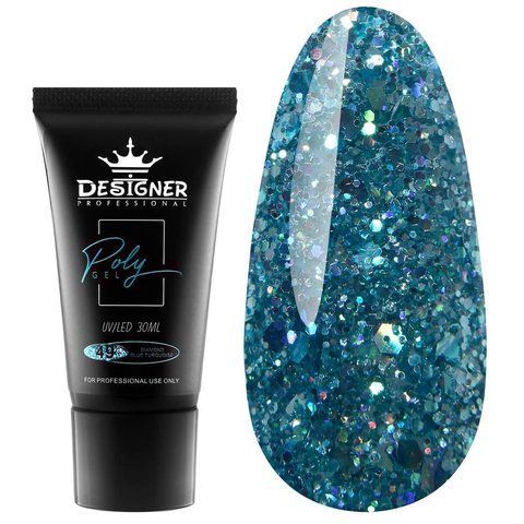 Полігель Designer Professional для нарощування та зміцнення нігтів, 30 мл. Diamond blue turquoise No 49 04130 фото
