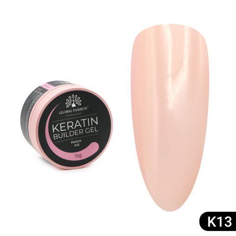 Гель для нарощування та зміцнення нігтів з кератином Global Fashion KERATIN BUILDER GEL 15g. K13 Peach Mary271 фото