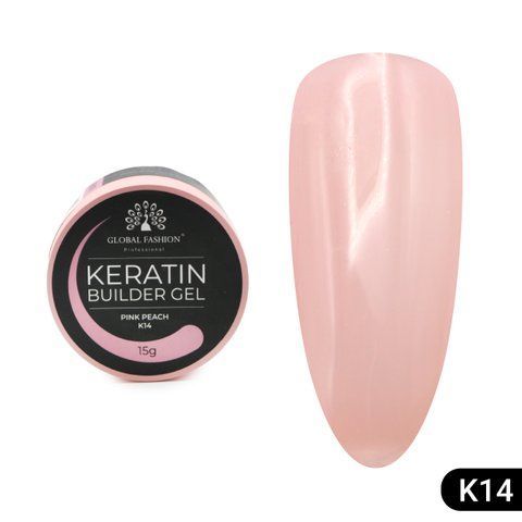 Гель для нарощування та зміцнення нігтів з кератином Global Fashion KERATIN BUILDER GEL 15g. K14 Pink Peach Mary272 фото