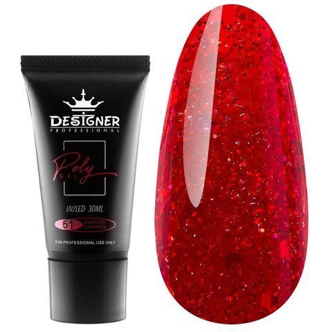 Полігель Designer Professional для нарощування та зміцнення нігтів, 30 мл. Diamond dark red № 51 001976 фото