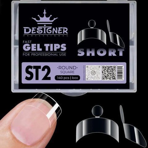 Арочные гелевые типсы для наращивания ногтей Designer Short Fast Gel Tips ST2 Round square 120шт. Nat-0419 фото