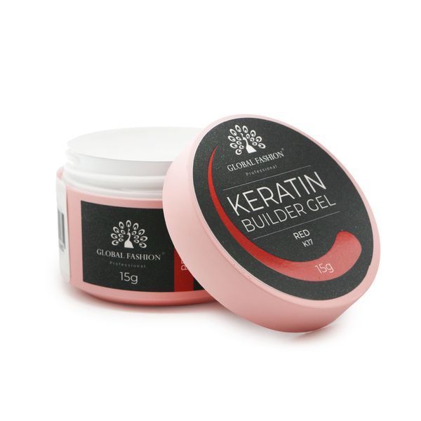 Гель для нарощування та зміцнення нігтів з кератином Global Fashion KERATIN BUILDER GEL 15g. K17 Red Mary275 фото