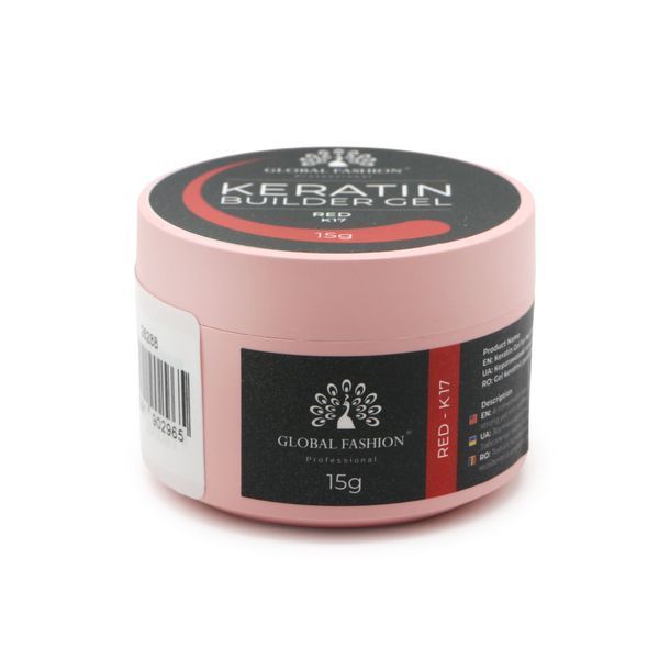 Гель для нарощування та зміцнення нігтів з кератином Global Fashion KERATIN BUILDER GEL 15g. K17 Red Mary275 фото