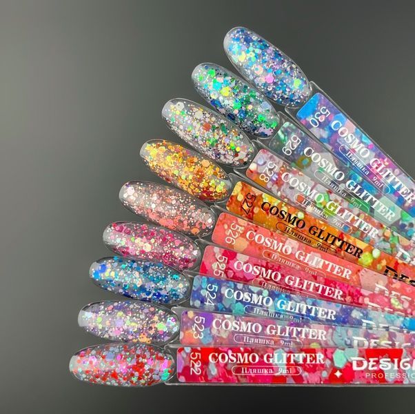 Гель лак с конфетти разных размеров Cosmo Glitter Designer Professional 9мл. №524 010139 фото