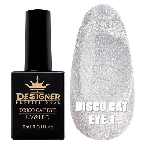 DESIGNER Disco cat eye Gel Polish 9 мл. Світловідбивний гель лак КОШКА для нігтів із блискітками No 1 001779 фото