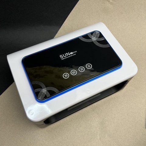 Лампа для манікюру Sun C2 Plus на 150 Вт. 50 лампочок із вентилятором на дві руки Синiй 004837 фото