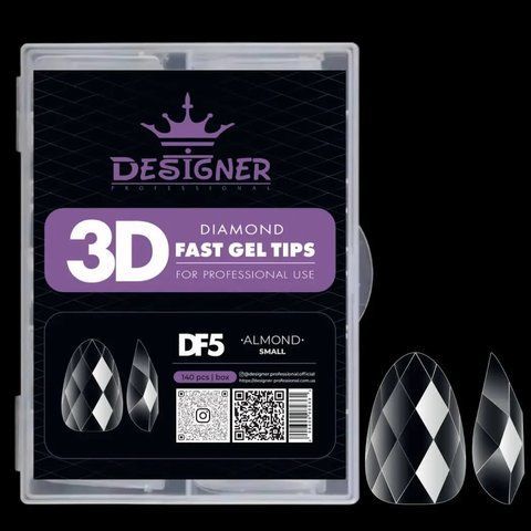 Гелевые типсы Designer 3D Diamond Fast Gel Tips DF5 Almond small 120шт. Nat-0425 фото