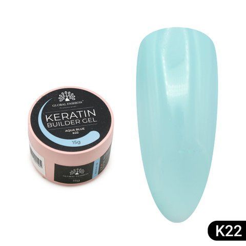 Гель для нарощування та зміцнення нігтів з кератином Global Fashion KERATIN BUILDER GEL 15g. K22 Aqua Blue Mary280 фото