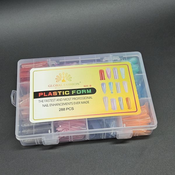Верхние формы для наращивания ногтей многоразовые цветные Global Fashion MIX Plastic Form 288 PCS Nat-0376 фото