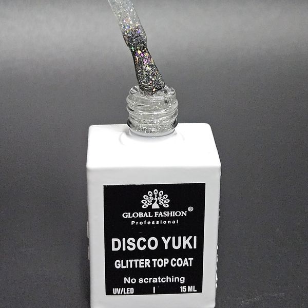 Закріплювач без липкого шару Global Fasion Disco Yuki Glitter Top Coat 15 мл. № 1 Nat-0139 фото