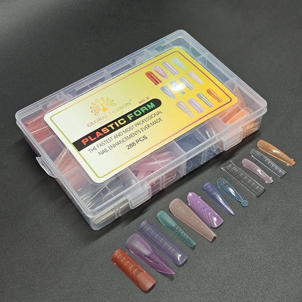 Верхние формы для наращивания ногтей многоразовые цветные Global Fashion MIX Plastic Form 288 PCS Nat-0376 фото