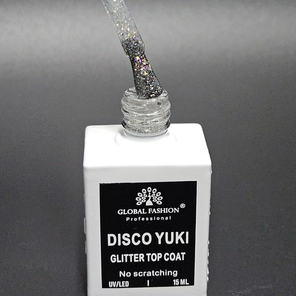 Закріплювач без липкого шару Global Fasion Disco Yuki Glitter Top Coat 15 мл. № 1 Nat-0139 фото