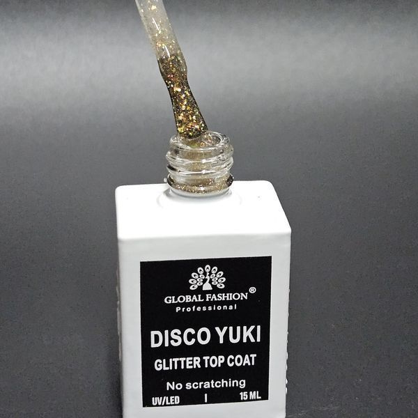 Закріплювач без липкого шару Global Fasion Disco Yuki Glitter Top Coat 15 мл. № 2 Nat-0140 фото