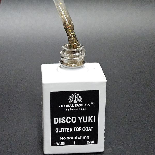 Закріплювач без липкого шару Global Fasion Disco Yuki Glitter Top Coat 15 мл. № 2 Nat-0140 фото