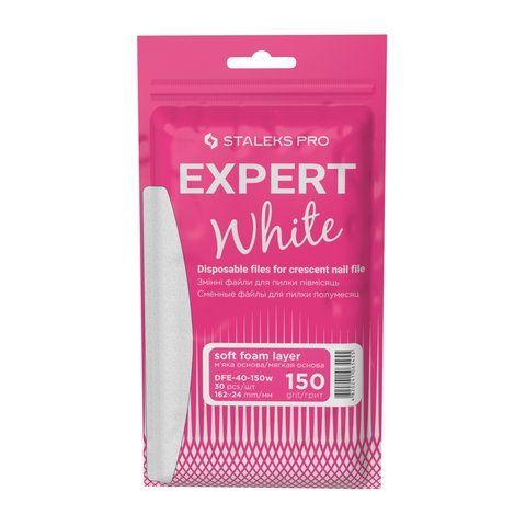 Сменные белые файлы для пилки полумесяц на мягкой основе 150 грит STALEKS PRO EXPERT 40 30 ШТ DFEX-40-150W 005997 фото