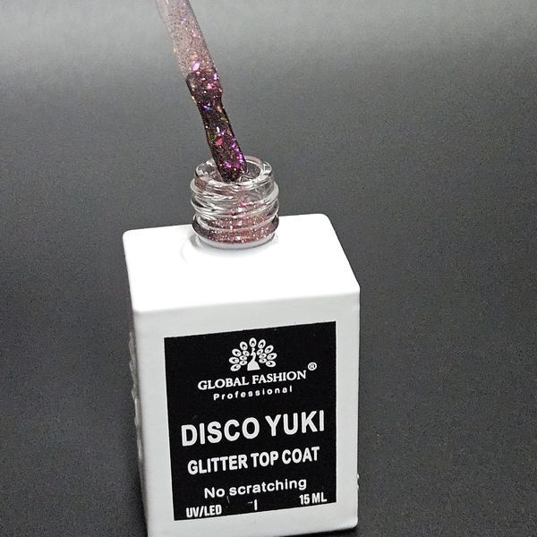 Закрепитель без липкого слоя Global Fasion Disco Yuki Glitter Top Coat 15 мл. № 3 Nat-0141 фото