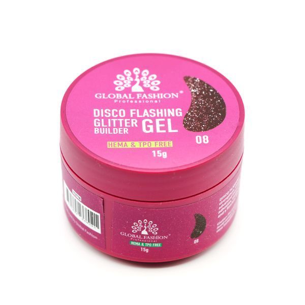 Гель для наращивания и урепления ногтей Global Fashion Disco Flashing Glitter Builder gel №08 Mary332 фото