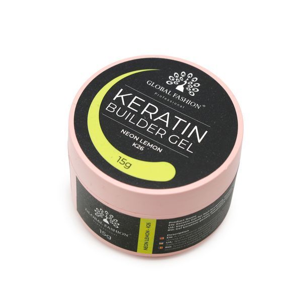 Гель для нарощування та зміцнення нігтів з кератином Global Fashion KERATIN BUILDER GEL 15g. K26 Neon Lemon Mary284 фото