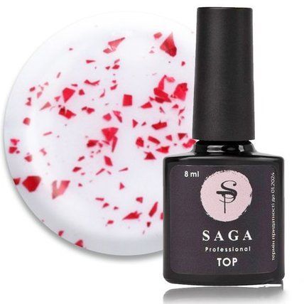 Топ для гель-лака Saga Leaf Red (с красными хлопьями потали) 8 мл. 003801 фото