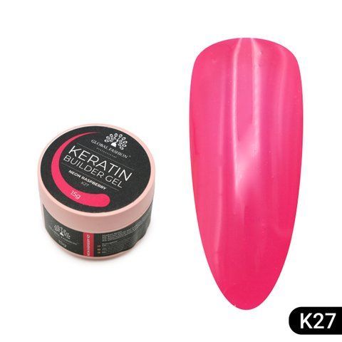 Гель для нарощування та зміцнення нігтів з кератином Global Fashion KERATIN BUILDER GEL 15g. K27 Neon Raspberry Mary285 фото