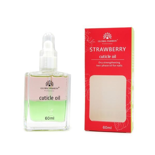 Суха олія зміцнювальна двофазна для нігтів Global Fashion Strawberry 60ml Nat-0532 фото
