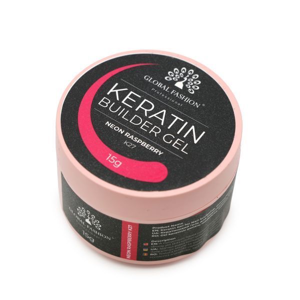 Гель для нарощування та зміцнення нігтів з кератином Global Fashion KERATIN BUILDER GEL 15g. K27 Neon Raspberry Mary285 фото