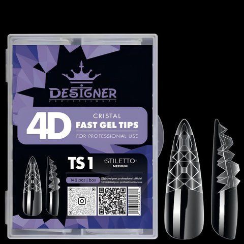 Гелеві тіпси з шипами для нарощування нігтів Designer 4D Crystal Fast Gel Tips Stiletto Medium TS1 140шт. Nat-0432 фото