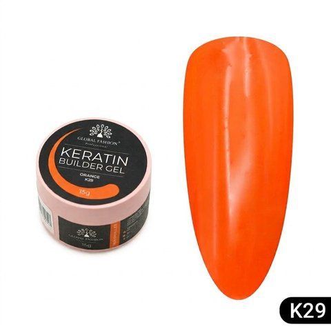Гель для нарощування та зміцнення нігтів з кератином Global Fashion KERATIN BUILDER GEL 15g. K29 Orange Mary287 фото