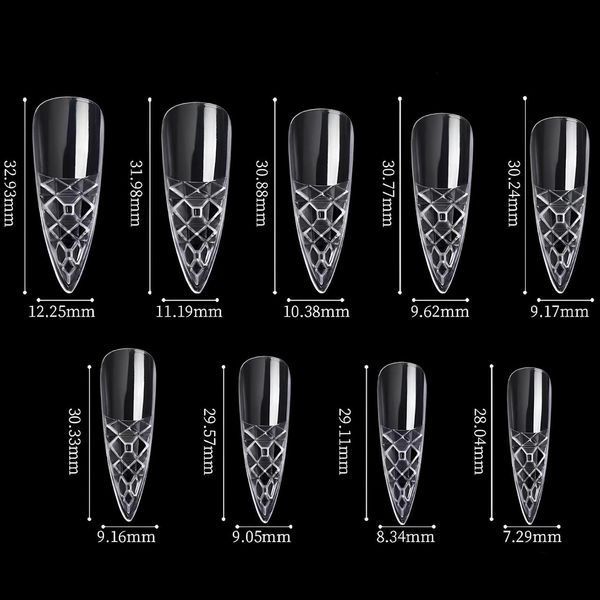 Гелеві тіпси з шипами для нарощування нігтів Designer 4D Crystal Fast Gel Tips Stiletto Medium TS1 140шт. Nat-0432 фото