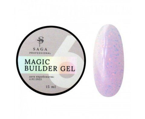 Гель камуфлюючий SAGA Builder Gel Magic №06 пудровий з різнобарвною поталлю, 15 мл 003528 фото