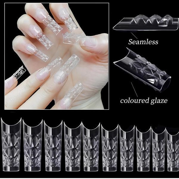 Гелеві тіпси з шипами для нарощування нігтів Designer 4D Crystal Fast Gel Tips Trapezoid Medium TS2 140шт. Nat-0432 фото