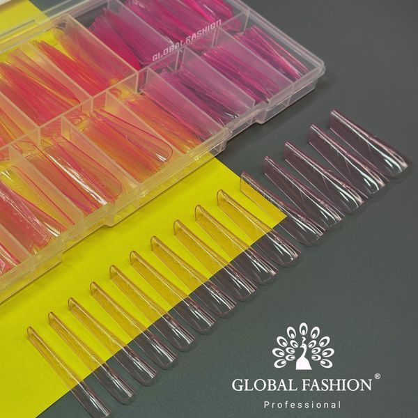 Верхние формы пластиковые розовые с разметкой для френча Global Fashion 15 размеров 150шт. Mary241 фото