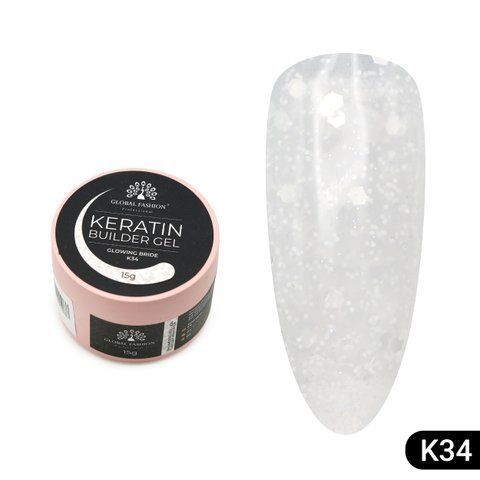 Гель для нарощування та зміцнення нігтів з кератином Global Fashion KERATIN BUILDER GEL 15g. K34 Glowing Bride Mary292 фото