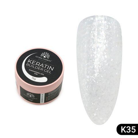 Гель для нарощування та зміцнення нігтів з кератином Global Fashion KERATIN BUILDER GEL 15g. K35 Shimmering Veil Mary293 фото