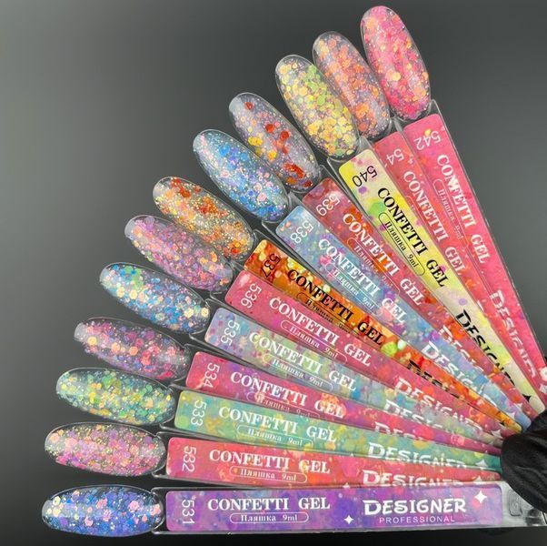 Гель лак із конфетті різних розмірів Confetti Designer Professional 9мл. №542 010157 фото