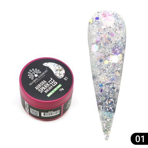 Гель для нарощування та зміцнення нігтів Global Fashion Aurora Spark Builder Gel №01 Mary396 фото