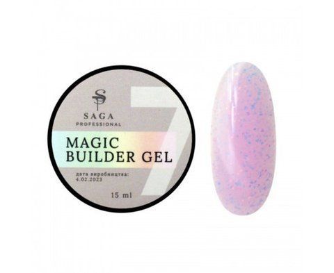 Гель камуфлюючий SAGA Builder Gel Magic №07 ніжно-рожевий з різнобарвною поталлю, 15 мл 003529 фото