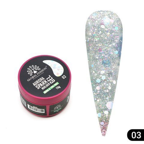 Гель для нарощування та зміцнення нігтів Global Fashion Aurora Spark Builder Gel №03 Mary398 фото