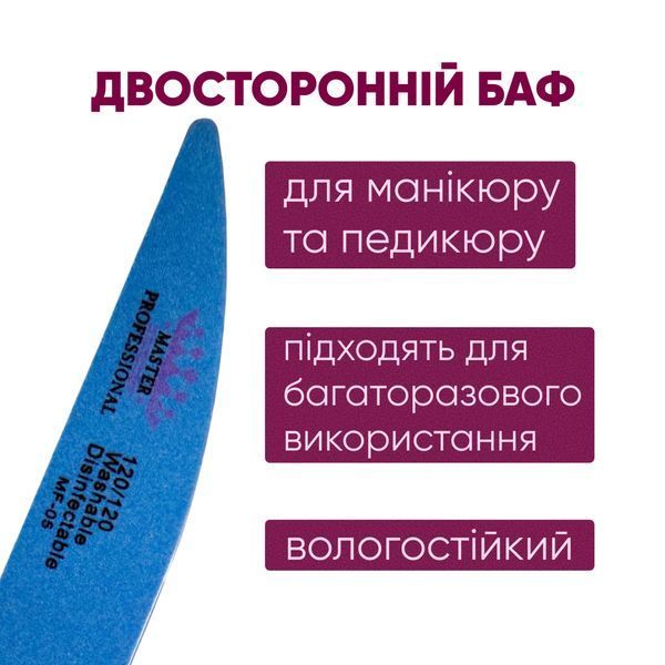 Баф для маникюра капля Master Professional 120/120, многоразовый, синий MF-06 фото