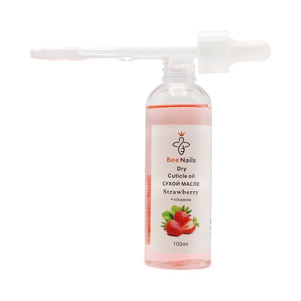 Суха олія для кутикули з піпеткою з ароматом полуниці Bee Nails 100ml Nat-0495 фото