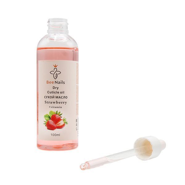 Суха олія для кутикули з піпеткою з ароматом полуниці Bee Nails 100ml Nat-0495 фото