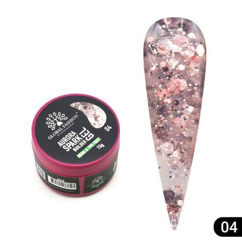 Гель для нарощування та зміцнення нігтів Global Fashion Aurora Spark Builder Gel №04 Mary399 фото