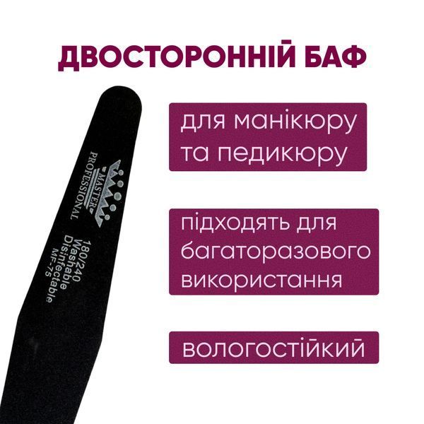 Баф для маникюра Master Professional, 180/240, многоразовый, черный MF-77 фото