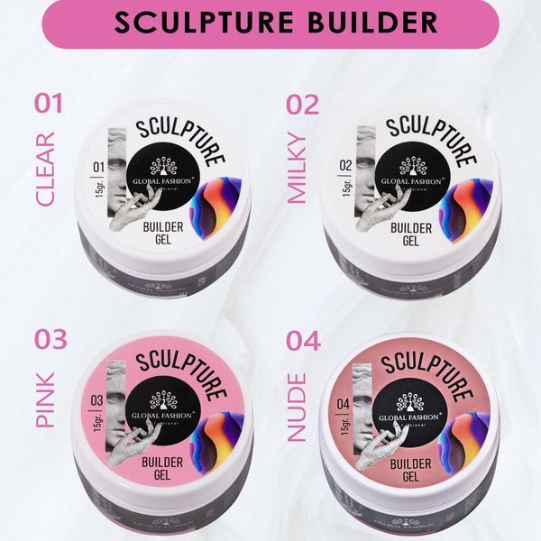 Скульптурный гель Global Fashion Sculpture Builder Gel (жвачка) 15 гр. №01 Clear 003915 фото