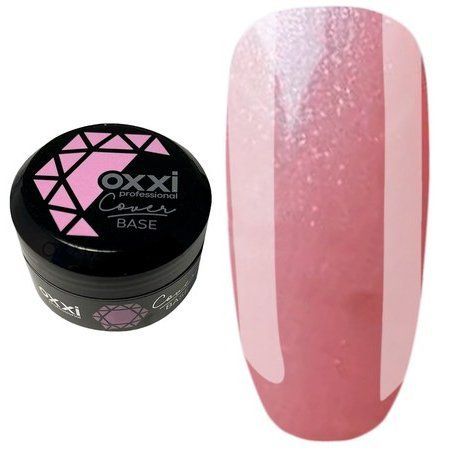 Камуфлирующая база для гель-лака Oxxi Professional Cover Base 30 мл № 10 нежно-розовая с серебряным шиммером 004669 фото