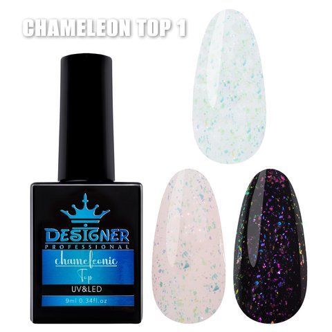 Топовое покрытие для ногтей (с поталью Хамелеон) Designer Top Chameleonic 9 мл. №1 04581 фото