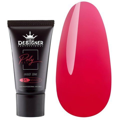 Полігель Designer Professional для нарощування та зміцнення нігтів, 30 мл. Neon red № 31 03720 фото
